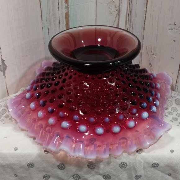 Fenton Plum Opalescent Hobnail Candlestick Holding Bowl - Picture 6 of 10